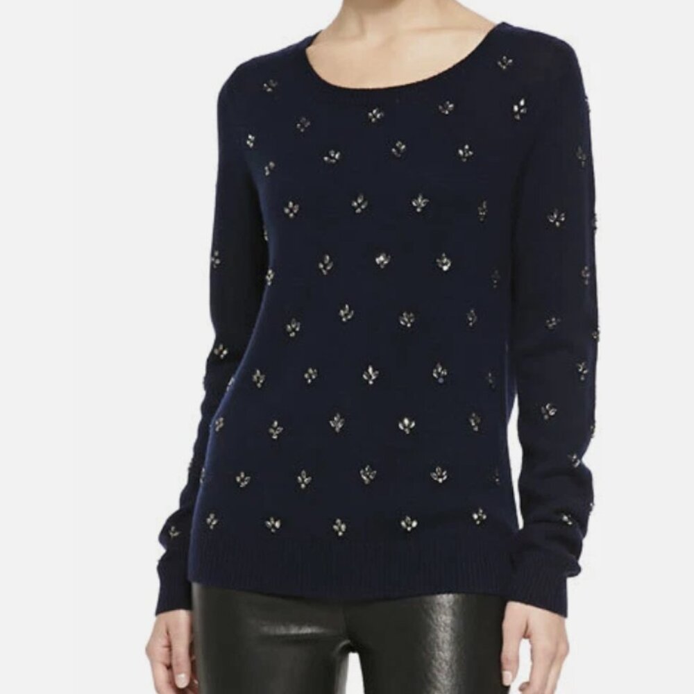 Joie Myron Crystal-Embellished Oversized Wool & Cashmere Sweater sz XS